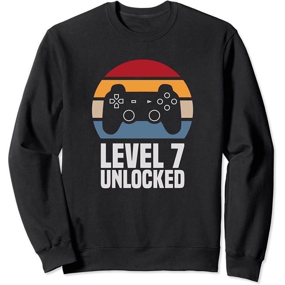 7th Birthday Level 7 Unlocked Gaming Graphic Unisex Crewneck Sweatshirt
